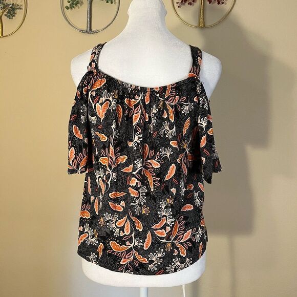 H&M Black Red Pink Off the Shoulder Leaf Print Top XS - Picture 5 of 9